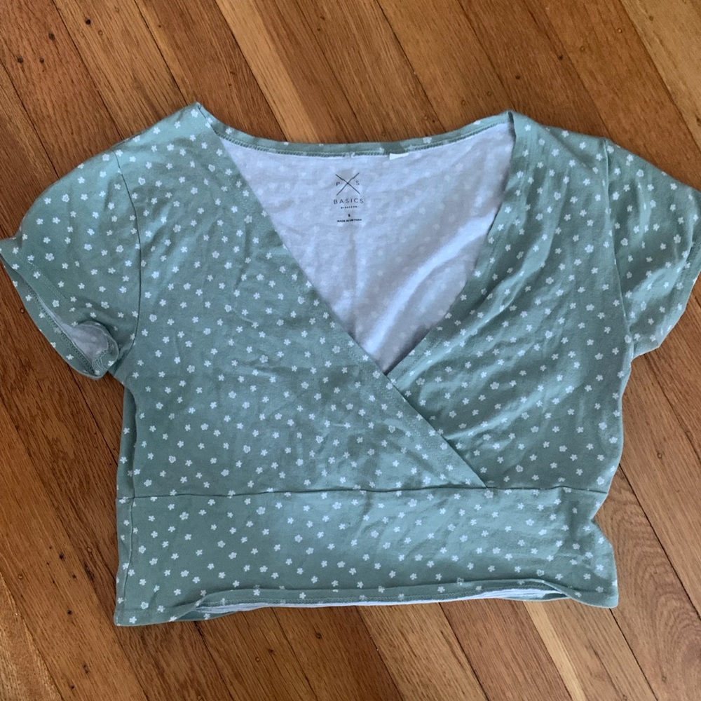 PacSun Mint Green Floral Wrap Crop Top